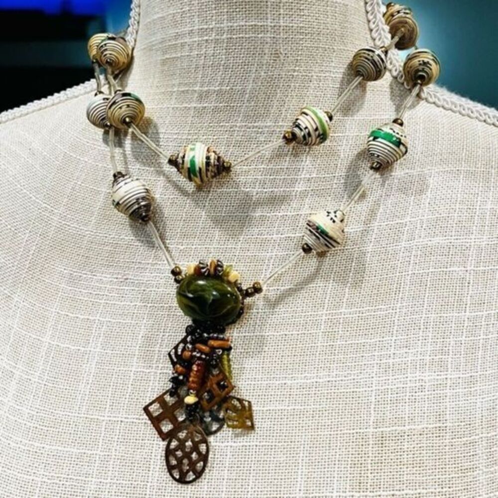 Long Beaded Brown Bohemian Statement Necklace